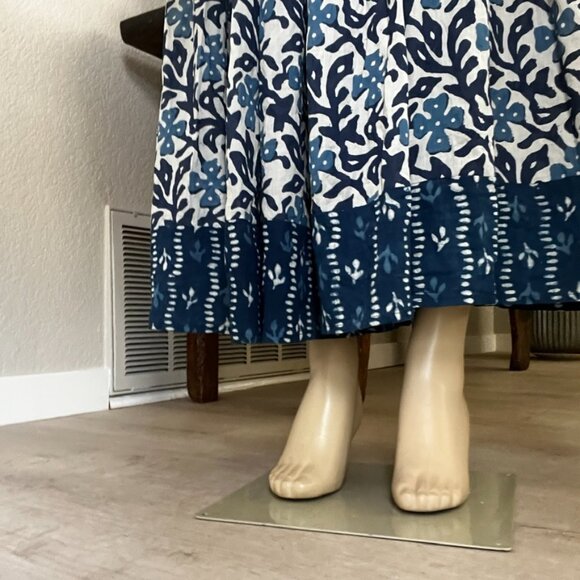 TERA BORA Full Cut Mixed Blue Batique Maxi in Length Bohemian Skirt - Picture 11 of 13